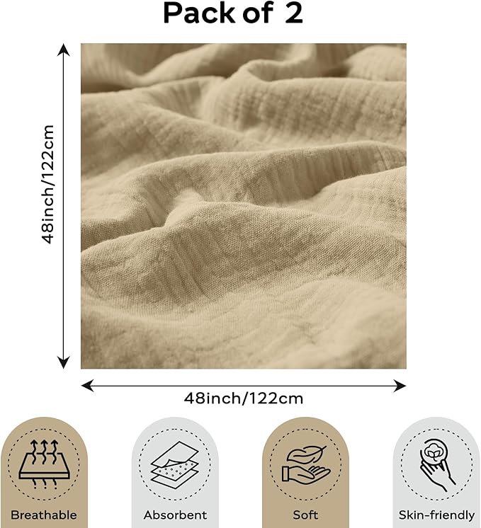 JELLYMONI Muslin Swaddle Blankets for Unisex, 2 Pack Newborn Receiving Blanket, Large 47 x 47 inches Soft Breathable Muslin Baby Blanket for Newborn Boys & Girl