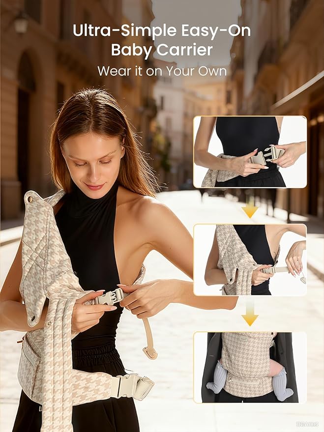 GROWNSY Baby Carrier Newborn to Toddler, Ergonomic Baby Toddler Carrier Wraps with Head Support, Easy to Wear, Infant Carrier Baby Gift, Travel and Hiking Friendly,for 7 to 44 lb (Houndstooth Beige)