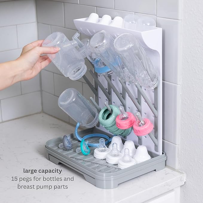 Baby Bottle Drying Rack – Large Vertical Bottle Dryer for 15 Bottles, Space-Saving Countertop Rack for Baby Bottles & Accessories, Compact Holder for Newborn Essentials