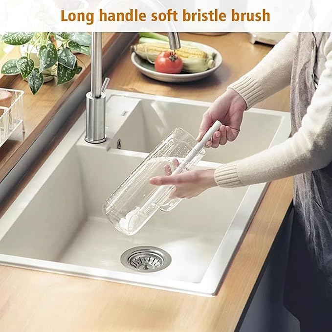 3Pcs 360° Flexible Silicone Bottle Brush with Long Handle Multifunction Flexible, Deep Cleaning for Narrow Neck Bottles, Baby Bottles, Water Bottles (Rouge Powder)