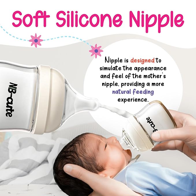 Glass Baby Bottles Anti Colic Set 2 Pack 3oz and 6oz BPA Free Heat Resistant Borosilicate Glass with 3 Silicone Nipples Wide Neck Gift Box Baby Shower Easy to Sterilize for Newborn Infant 0-9 Months