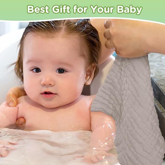 Breling 20 Pcs Baby Muslin Washcloth 12 x 12 Inch 100% Cotton Soft and Absorbent Muslin Washcloth Burp Cloth Wipe Newborn Face Towel for Baby Boy Girl Sensitive Skin(Gray)