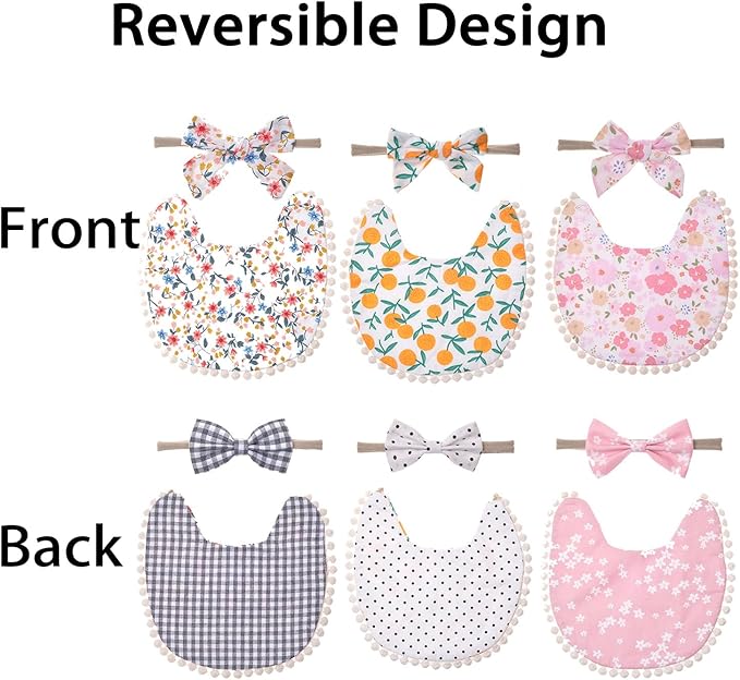 Baby Girls Floral Print Bibs, Reversible Burp Cloth Set for Newborn Infant Toddlers