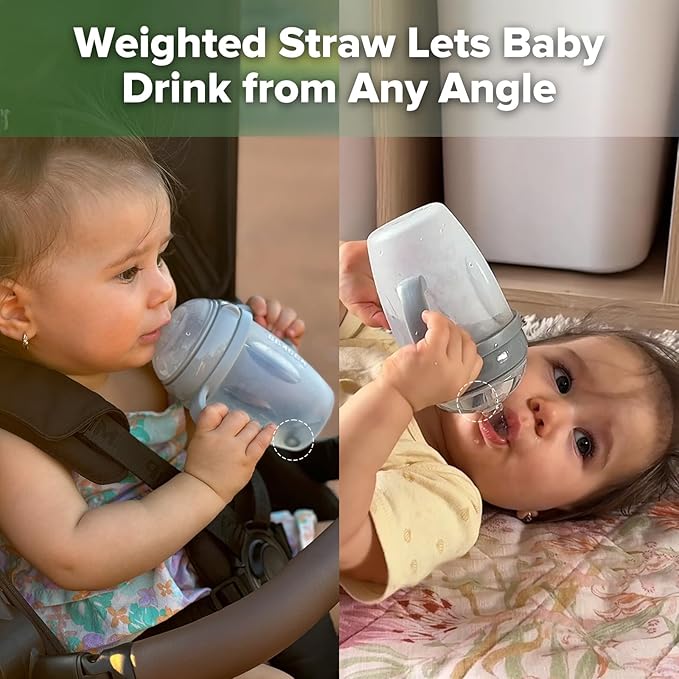 haakaa Weighted Straw Sippy Cup for 6+ Month Old, Silicone Baby Straw Cup Toddler Water Bottle with Straw Brush, 8oz/250ml, Grey
