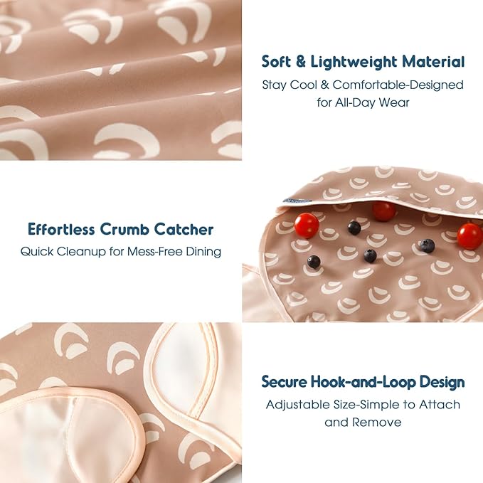 GRSSDER 3-pack Mess Proof Baby Feeding Bibs with Food Catcher Pocket, Soft Lightweight Waterproof Fabric Material with Zero Plastic-like Feel, Adjustable and Easy Clean Toddler Bibs for 6-36 Months