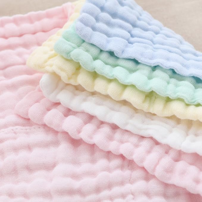 MUKIN Baby Washcloths - Natural Cotton Baby Wipes - Soft Newborn Face Towel for Sensitive Skin - 10 Pack, 12x12 inches (Multicolored)