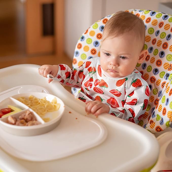 3 Pcs Long Sleeved Bib Set|Baby Waterproof Bibs with Pocket Bundle|Toddler Bib with Sleeves|Stain Resistance Smock 6-24 Month