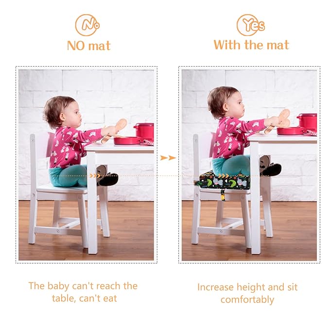 Toddler Booster Seat for Dining Table, Stronger Support Non-Slip Bottom Double Safe Straps Booster Seat Dining Toddler, Portable Travel Increasing Cushion (Black)