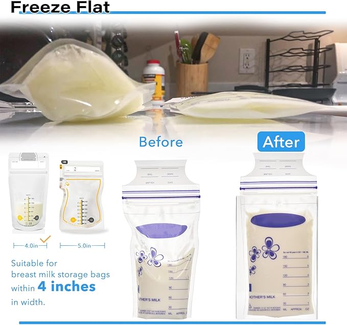 Breastmilk Storage Container with 4 Freezer Flattener Kit to Flatten Standing Breast Milk Bags in Organizer Bins Save Refrigerator Space |Horizontal Storage