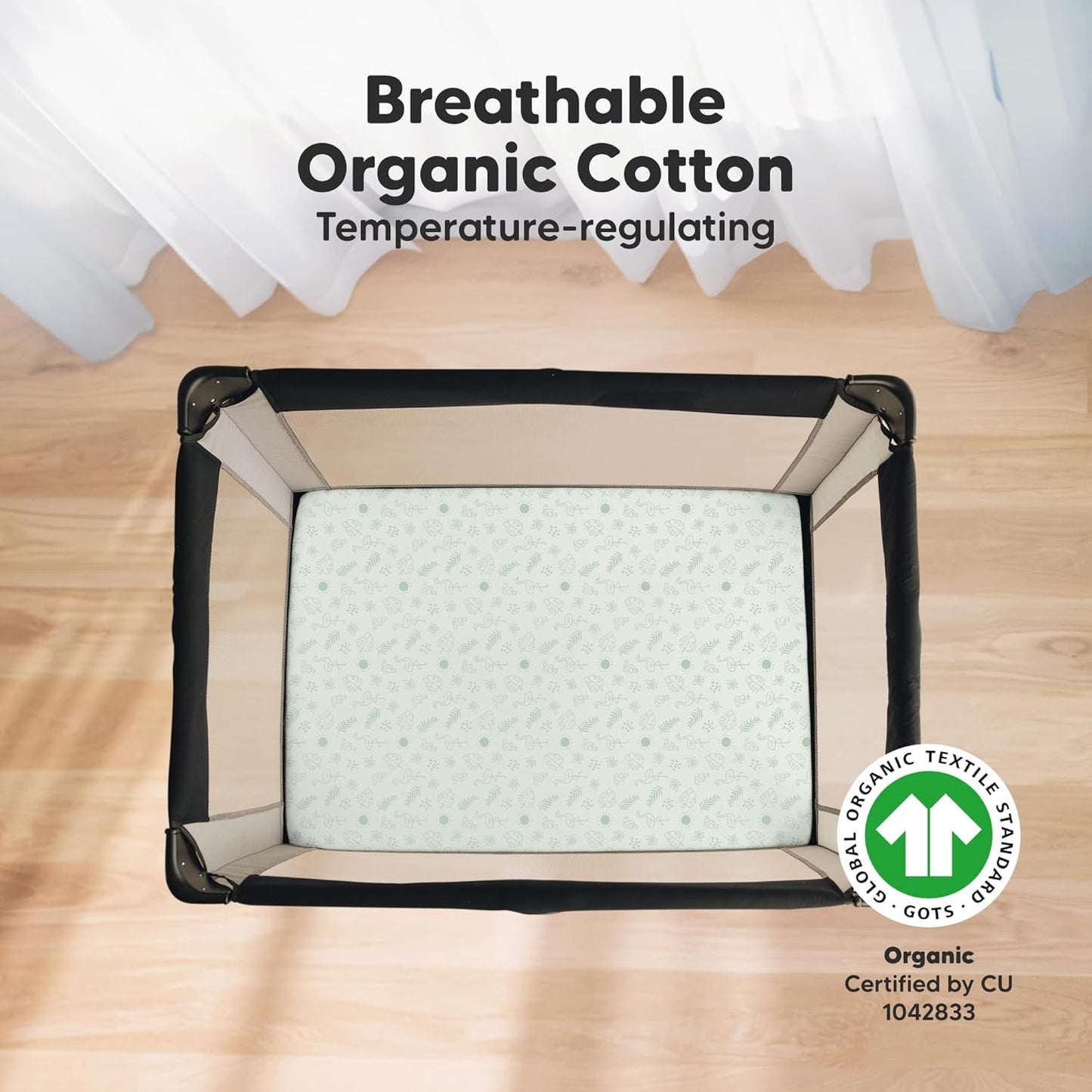 2-Pack Mini Crib Sheets Fitted - 38x26 Pack N Play Sheets for Pack and Play Mattress, Organic Cotton, Soft & Breathable Playard Bedding, Neutral Mini Toddler Bed Cover for Boys, Girls (Tropic Oasis)