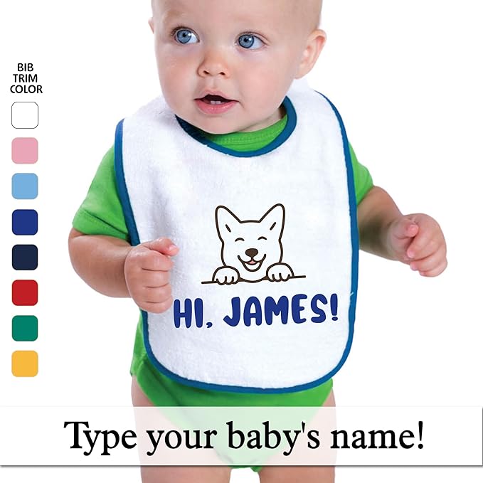Personalized Baby Bib – Soft Cotton Terry, Cute Jindo Dog Design with Custom Text (1-2 Lines) – Newborns & Toddlers