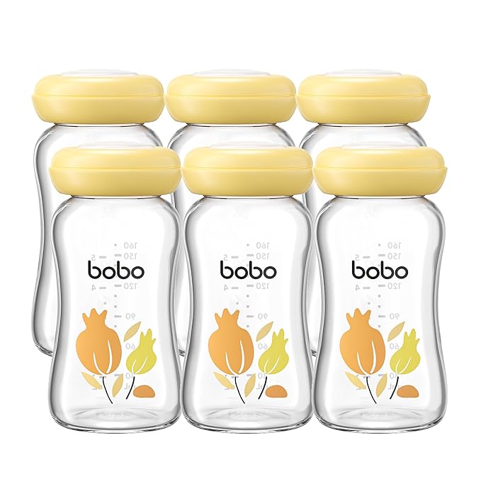 YOHKOH Glass Breast Milk Storage Bottles - 100% Leak-Proof, BPA-Free Breastmilk Storage Containers, Freezer & Dishwasher Safe, Ideal for Nursing Mothers (Yellow, 5.4oz (Pack of 6))