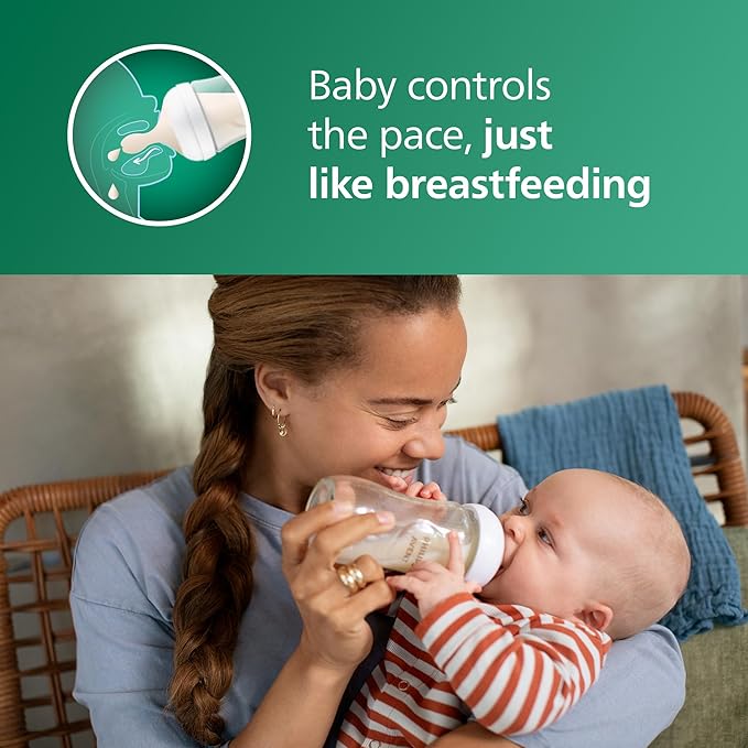 Philips Avent Natural Glass Baby Bottles with Natural Response Nipples (Medium Flow, Flow 3), 8oz, 4-Pack, SCY913/04