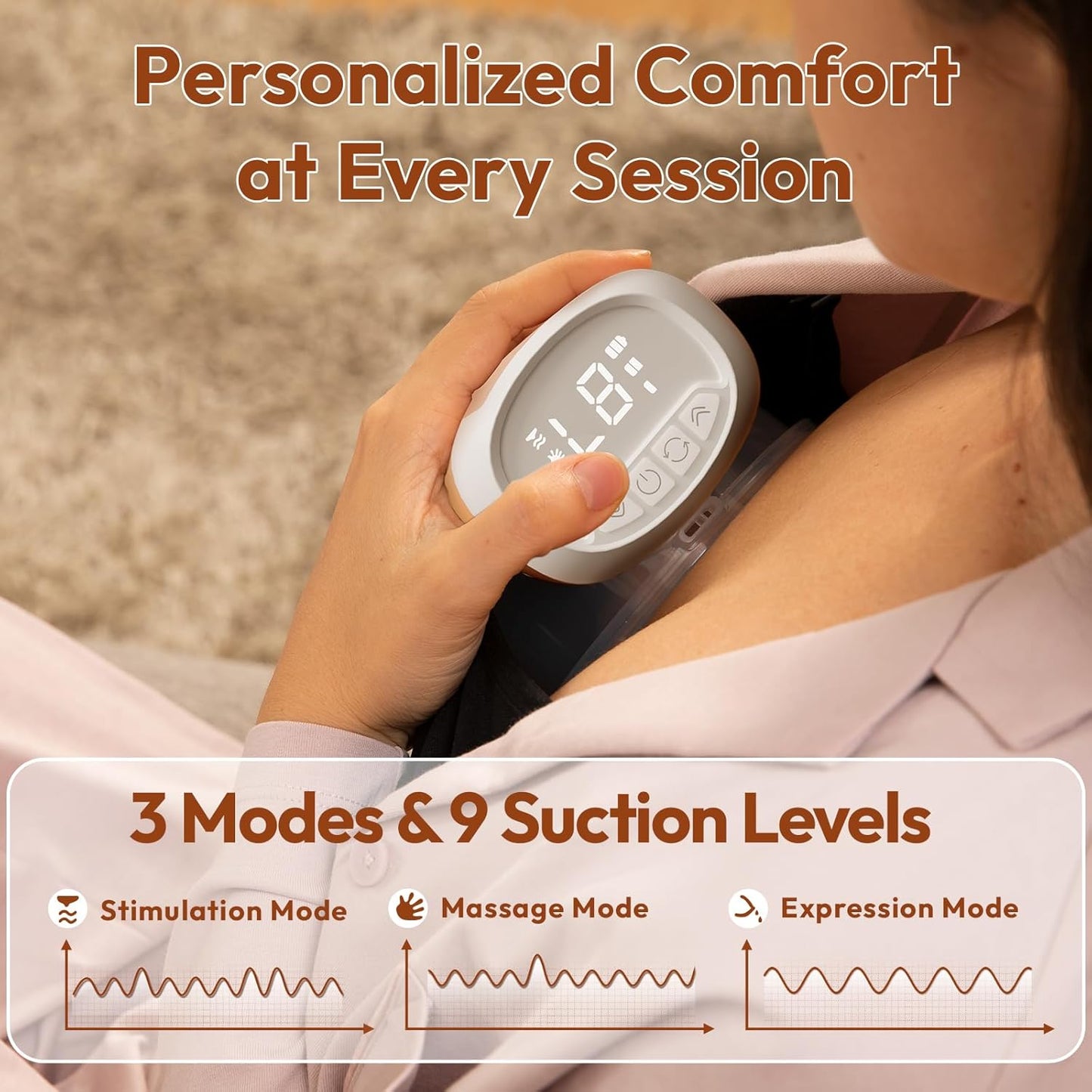 Wearable Breastfeeding Pump Hands Free of Long Battery Life, Portable Electric Breast Pump with 3 Modes and 9 Levels, LED Display, Anti-backflow, 16/18/20/22/24mm Flanges & Inserts, 2 Pack (Pink)