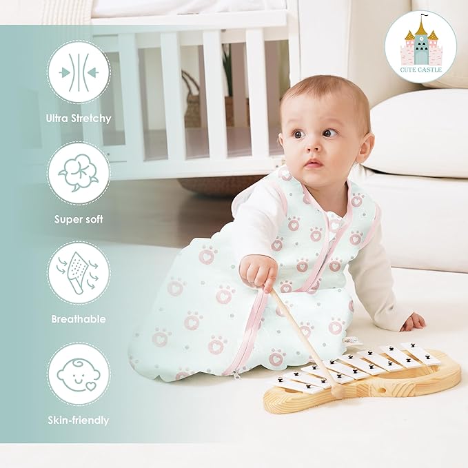 Cute Castle Baby Sleep Sack 18-24 Months - Lightweight 100% Cotton 2-Way Zipper TOG 0.5 Infant Wearable Blanket, Newborn Essentials Toddler Sleep Clothes, 3 Pack(Pink, Bear, Bear Claw)