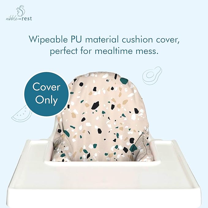 Nibble and Rest Highchair Cushion Cover for Inflatable Cushion, Compatible for IKEA Antilop Highchair,Accessories Stain-Proof and Wipeable Cover (Cushion NOT Included)(Earthyterrazzo)