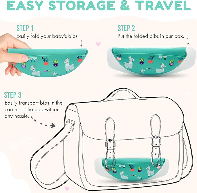 BPA-Free Silicone Baby Bibs with Travel Case, Toddlers Boys/Girls, Large Pocket, Adjustable, Toddlers 6-48 Months