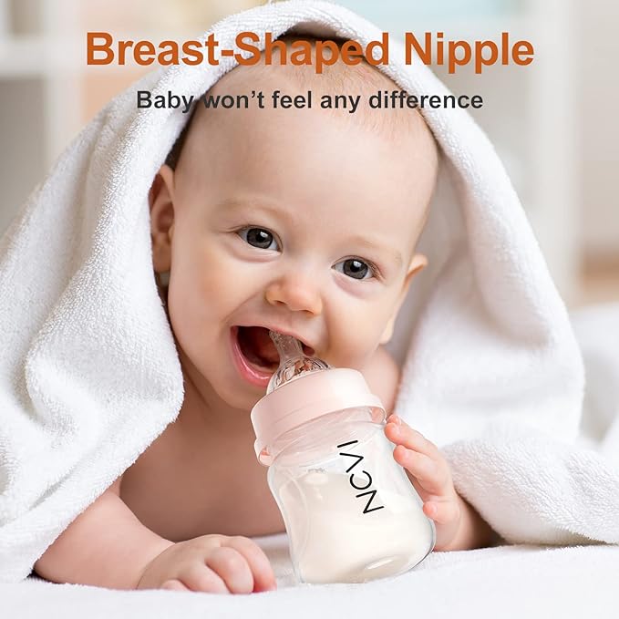 NCVI Baby Bottles Compatible with NCVI Breast Pump 8782/8780-2, Breast Milk Storage Bottles with Nipples and Travel Caps, Anti-Colic, BPA Free, 4.7oz/140ml, 2 Count