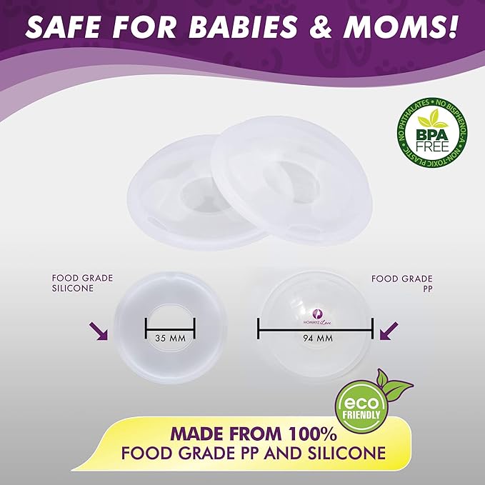 Mommyz Love Breast Shells & Milk Catcher for Breastfeeding No Plugs - Breast Milk Catcher to Relieve & Protect Cracked Sore & Engorged Nipples - Breast Shells Milk Collector for Leaking Milk (4 Pack)