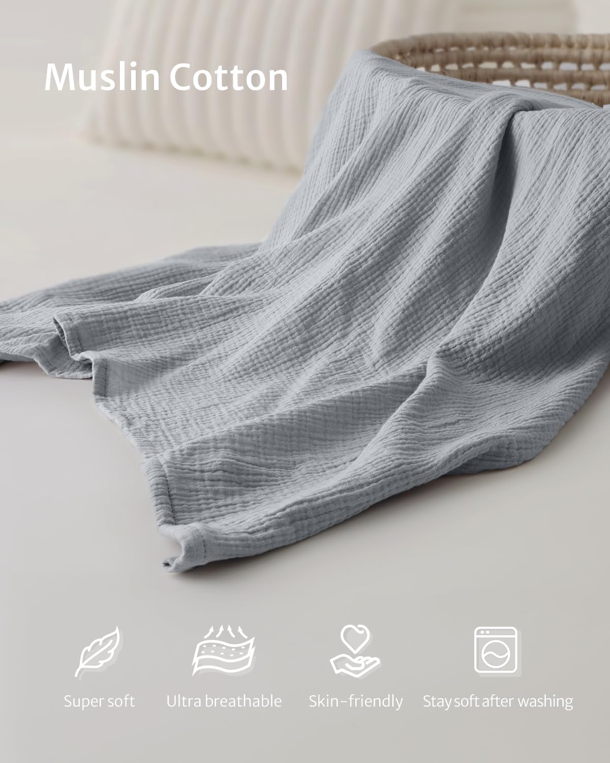 Blissful Diary Muslin Nursing Cover for Breastfeeding, Breathable Breastfeeding Cover up with Arch Neckline for Women, Nursing Apron (Light Grey)