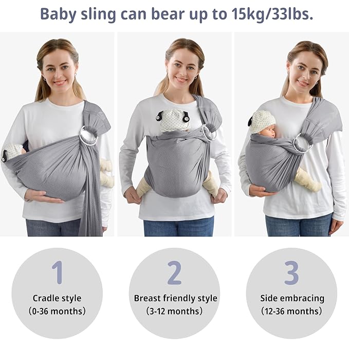 Water Ring Sling Baby Carrier, Adjustable Lightweight Breathable Newborn Carrier Sling for Summer, Swimming, Pool, Beach, Front Chest Mesh Infant Wrap Carrier for Baby Gift (Light Grey)