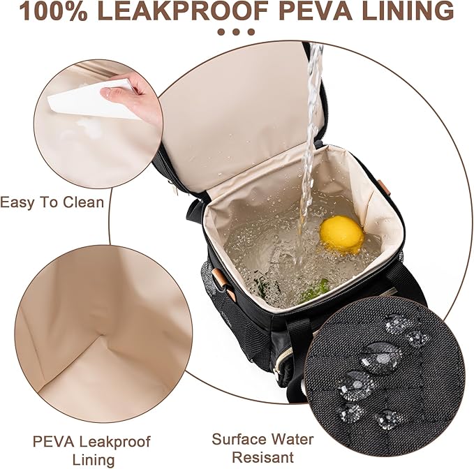 Breastmilk Cooler Bag with Ice Pack Fits 6 Baby Bottles Up to 9 Ounce, Expandable Double-layer Leak-Proof Cooler Bag with Shoulder Strap for Nursing & Working Mom, Black