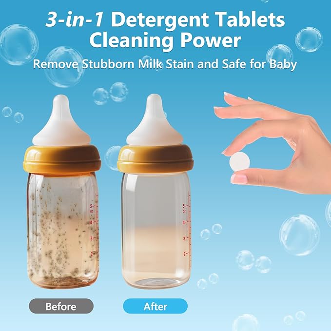 200Pcs Detergent Washing Tablets for Momcozy,Deep Cleaning Baby Brezza Bottle Washer,Compatible with All Brands Baby Bottle Washers