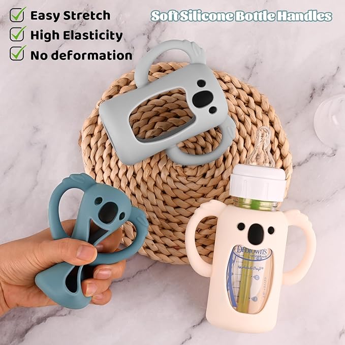 HUAKENER 3 Pack Silicone Sleeves with Handles for Dr Brown's Glass Baby Bottles 4 oz, Anti Breakage Baby Bottle Holder, Compatible with Dr. Brown's Natural Narrow Glass Baby Bottles