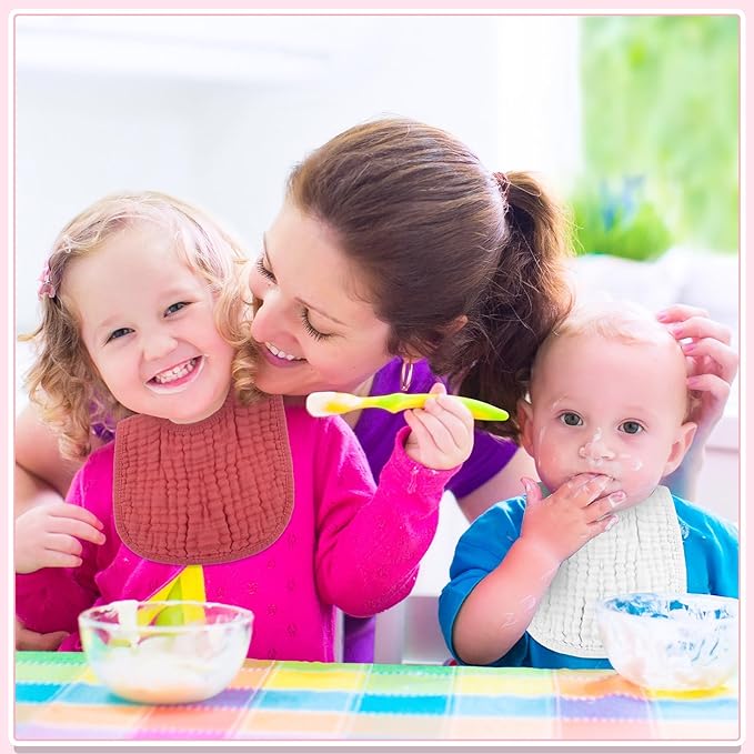 Frienda 8 Pcs Muslin Baby Bibs Cotton Bandana Drool Bibs Bulk for Newborn Infant 6 Absorbent Layers Feeding Accessory