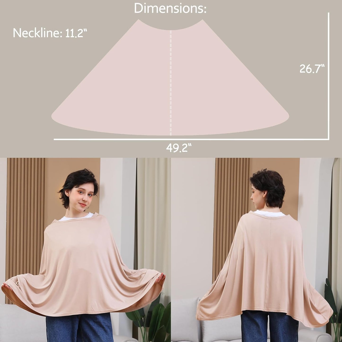 Nursing Cover for Breastfeeding, 360°Full Coverage Nursing Poncho, Rayon Soft & Breathable Breastfeeding Cover up (Smooth Rayon, Warm Natural Pink)