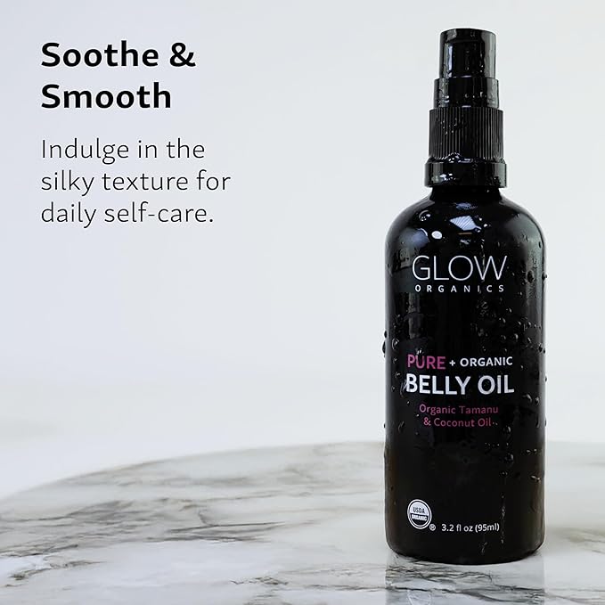 Glow Organics Belly Oil for Pregnancy, Prevents Stretch Marks & Scars, Organic Maternity Skincare, Fast-Absorbing, Pregnancy Safe Daily Ritual, 95ml