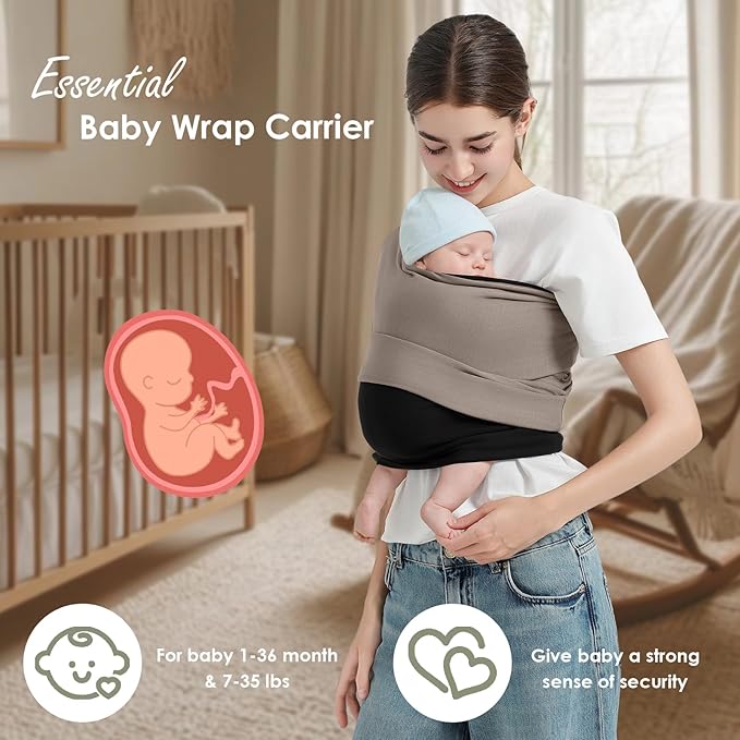 Baby Wrap Carrier, Lightweight Baby Wearing Wraps for Newborn and Infant, Soft Swaddle Holder Carrier, Cozy Baby Sling 7-35 lbs Black+Brown