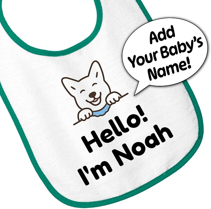 Personalized Baby Bib – Soft Cotton Terry, Cute Jindo Dog Design with Custom Text (1-2 Lines) – Newborns & Toddlers