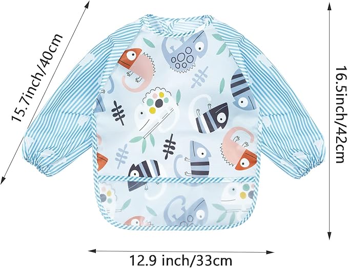 PandaEar (3 Pack Long Sleeve Bibs| Waterproof Full Sleeve Bib for Baby Infant Toddler 6-36 Months