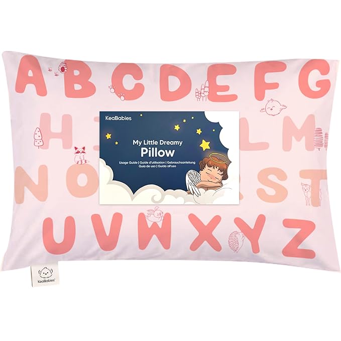Toddler Pillow with Pillowcase - 13x18 My Little Dreamy Kids Travel Bed Pillows for Sleeping, Organic Cotton Small Pillowcase, Soft & Breathable, Machine Washable,Toddlers 2-5 years old(KeaABC Sakura)