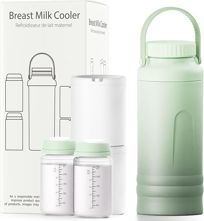 Pinkart 22oz Breast Milk Cooler Bottle, 360° Cooling for 24 Hours, Portable Breastmilk Chiller with 2pcs Bottles, TSA-Approved, Non-Slip Frosted Anti-Scratch Design