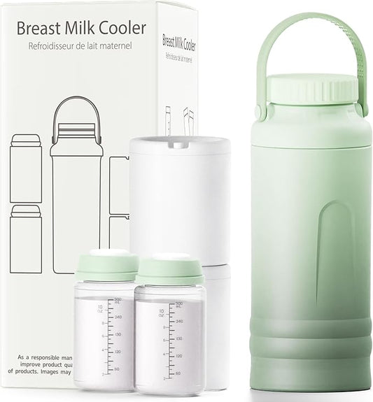 Pinkart 22oz Breast Milk Cooler Bottle, 360° Cooling for 24 Hours, Portable Breastmilk Chiller with 2pcs Bottles, TSA-Approved, Non-Slip Frosted Anti-Scratch Design