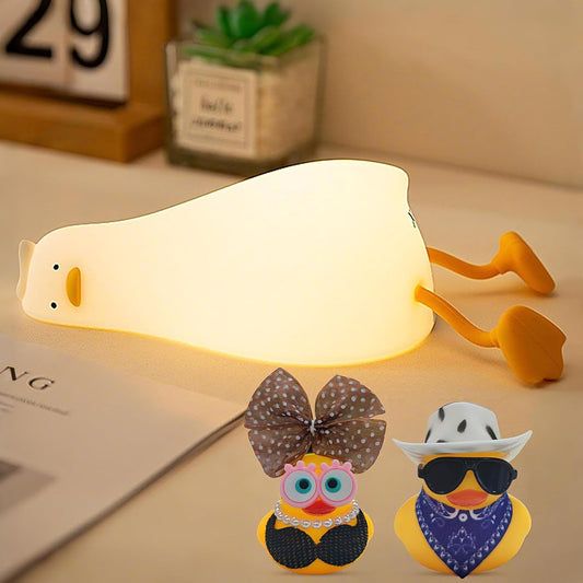 Lying Flat Duck Silicone Night Light, Cute Ducky Lamp with Gifts,Squishy Animal Nursery Nightlight, Dimmable/Rechargeable Portable Bedside Touch Lamp for Breastfeeding,Baby Adults Kids Room Decor