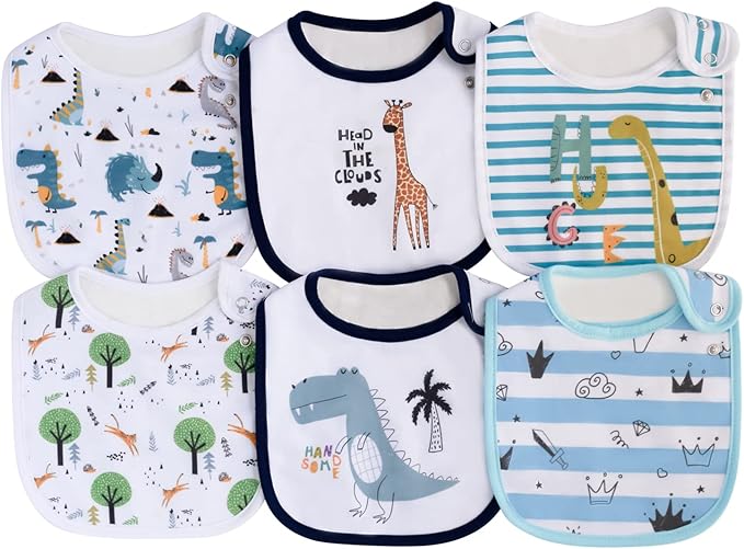 Maiwa 6 Pack Waterproof Cotton Baby Bibs for Girls Boys for Drooling Eating with Snaps
