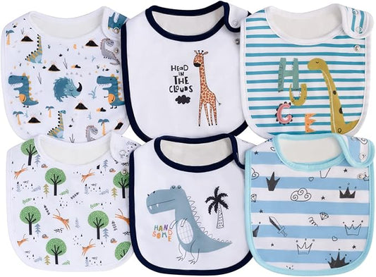 Maiwa 6 Pack Waterproof Cotton Baby Bibs for Girls Boys for Drooling Eating with Snaps