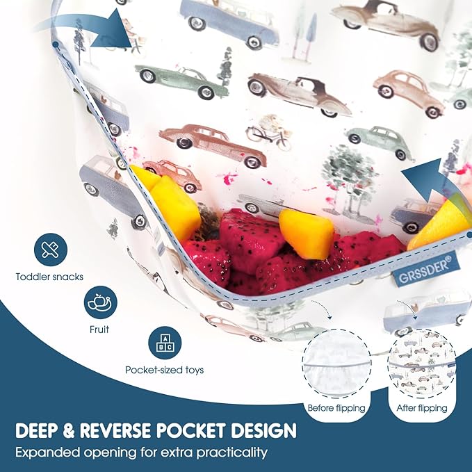 GRSSDER 3-pack Mess Proof Baby Feeding Bibs with Food Catcher Pocket, Soft Lightweight Waterproof Fabric Material with Zero Plastic-like Feel, Adjustable and Easy Clean Toddler Bibs for 6-36 Months