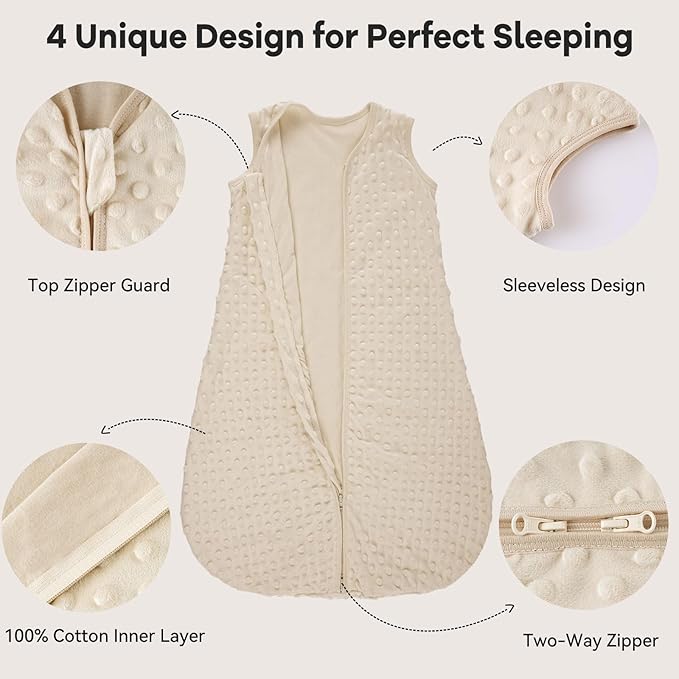 Fleece Baby Sleep Sack 0-6 Months with Plush Dots 1.5 Tog Baby Wearable Blanket with 2-Way Zipper Warm Sleeping Sack for Toddler Infant Newborn - Small, Apricot & Dark Green