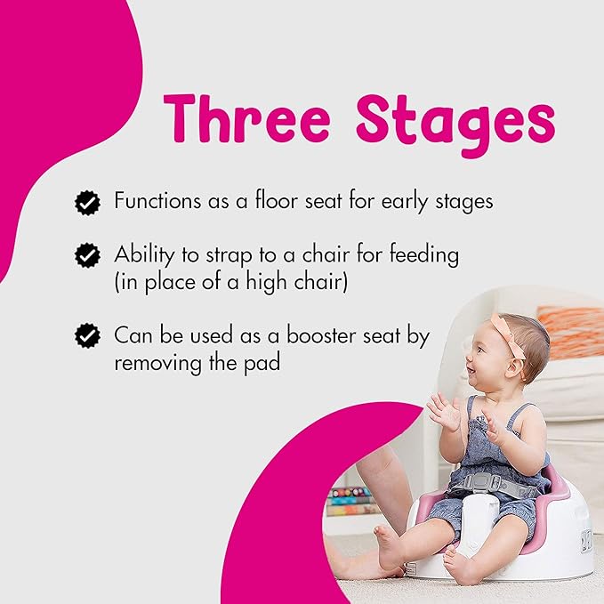 Bumbo 3-in-1 Multi-Seat for 6 to 36 Months, Travel Baby Feeding & Play Floor Seat, All-in-One Portable Booster with Tray & Toddler High Chair, Cradle Pink