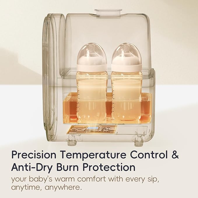 Baby Bottle Warmer, 11-in-1 Milk Warmer for Breastmilk & Formula with Night Light, Detachable Body for Easy Cleaning & Accurate Temperature Control, Timer, Double Bottles Warmer