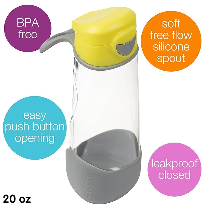 b.box 20 oz Sport Spout Kids Water Bottle for School, Sports, Travel, Daycare. Leakproof, Spill Proof, Dishwasher Safe. Easy Grip Triangle Shape, Durable Tritan Material. BPA Free.