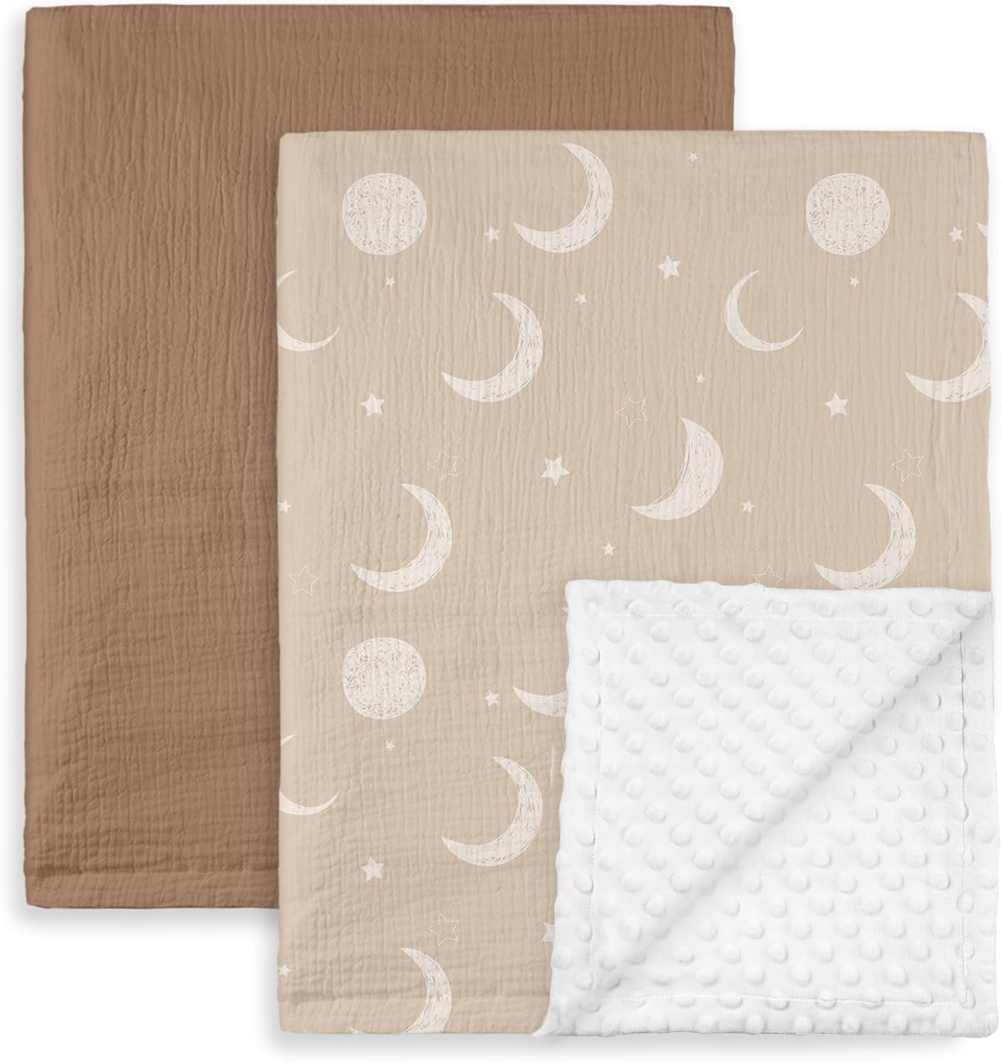 GLLQUEN BABY Blankets for Unisex Boys Girls, 2-Pack Muslin Cotton Front Soft and Breathable, and Dotted Fleece Backing, Printed Bed Nursery Minky Blankets for Toddler Newborn, Starry, 30 x 40 inches
