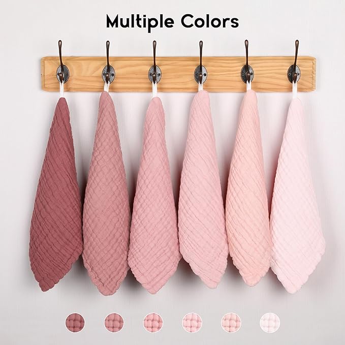 Muslin Baby Washcloths 6 Pack, 100% Cotton Wash Cloths for Babies, Large 12''X12'' Burp Cloths Absorbent and Soft for Newborn Infants Kids Boys Girls - Gradient Pink