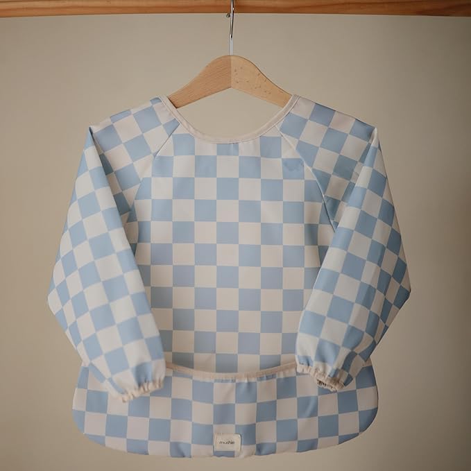 mushie Long Sleeve Baby Bib | Water Resistant Adjustable Fit for Ages 6-24 Months