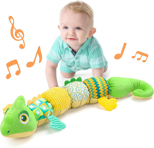 LIGHTDESIRE Baby Toys Musical Dinosaur,Infant Stuffed Animal Toys with Crinkle and Rattles,Soft Sensory Toys with Textures for Tummy Time Newborn Boys Girls 0 3 6 12 Months(Green)