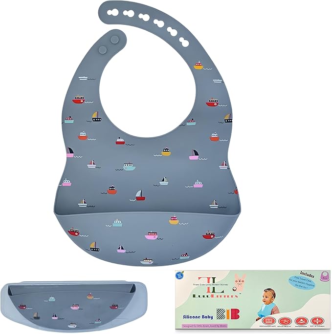 BPA-Free Silicone Baby Bibs with Travel Case, Toddlers Boys/Girls, Large Pocket, Adjustable, Toddlers 6-48 Months